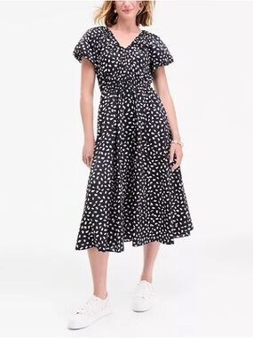 On 34th Polka Dot Maxi Dress Black White Blouson Sleeve Tie Waist Flowy